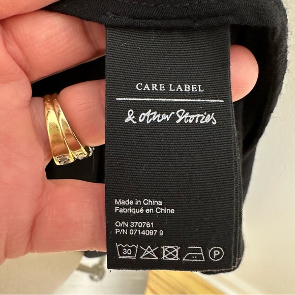 & Other Stories Black V-Neck Wraparound Midi w/3/4 Length Sleeves Sz 12 - Picture 5 of 11